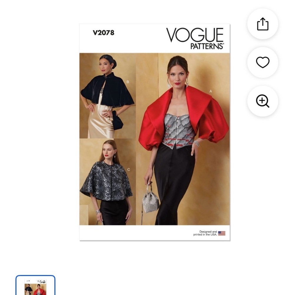Vogue V2078 Size A Misses Bolero & Capes Sewing Pattern Formal
